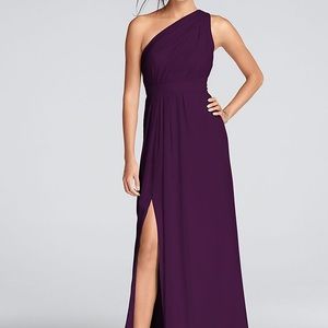 David’s Bridal long one-shoulder chiffon dress